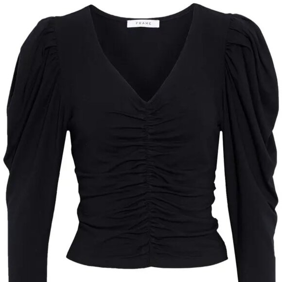 Frame Agnes Ruched Knit Black Long Sleeve Top, size XS - Picture 2 of 4